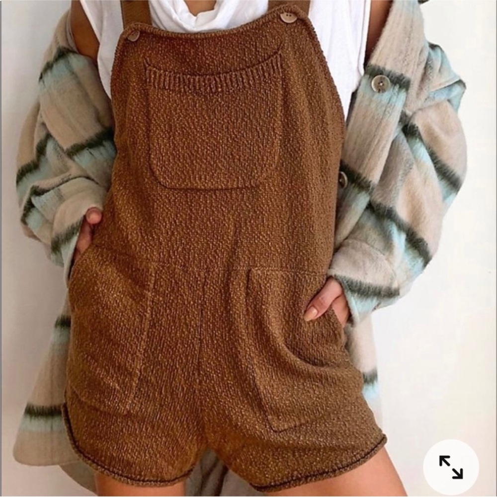 Free People Beach Brown Knit Overalls - Picture 2 of 6